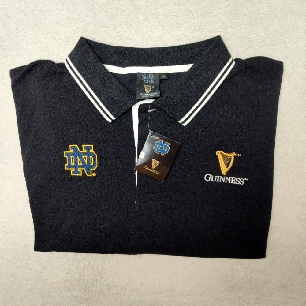 Notre Dame Fighting Irish Guinness Polo Shirt Mens XL Black Cotton Golf Rugby